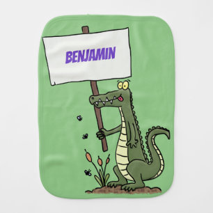 Funny crocodile aligator with sign cartoon baby burp cloth