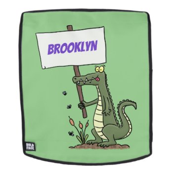 Funny Crocodile Aligator With Sign Cartoon Backpack by thefrogfactory at Zazzle
