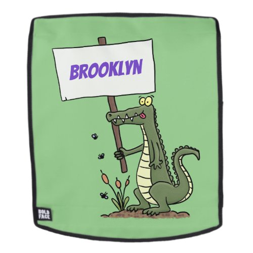 Funny crocodile aligator with sign cartoon backpack