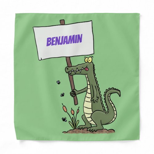 Funny crocodile aligator with sign cartoon bandana