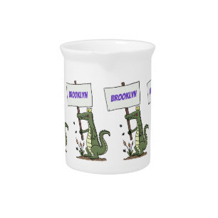 Funny crocodile aligator with sign cartoon beverage pitcher