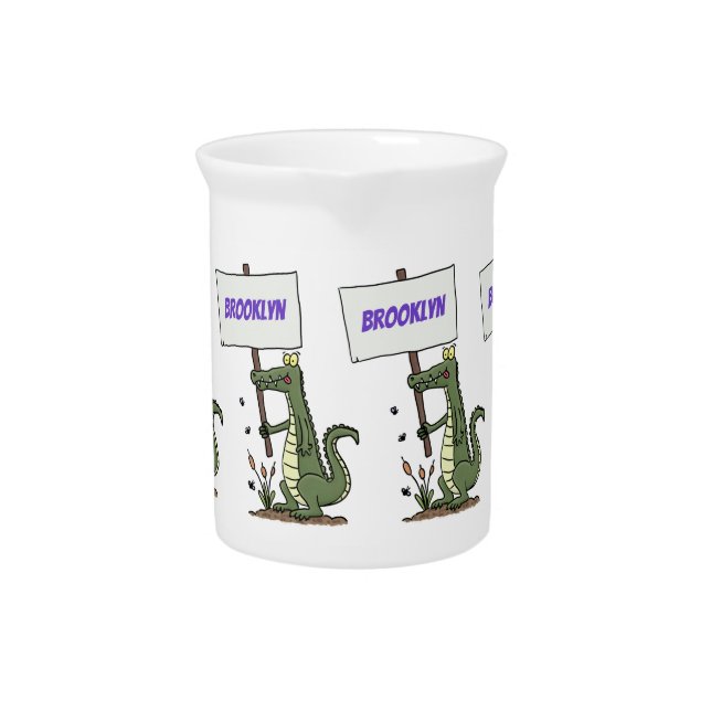 Funny crocodile aligator with sign cartoon beverage pitcher (Front)