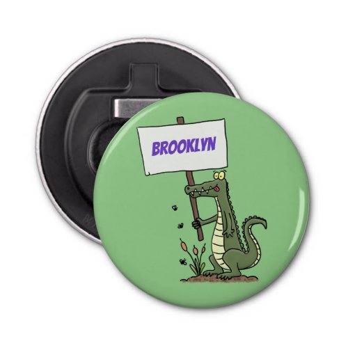 Funny crocodile aligator with sign cartoon bottle opener