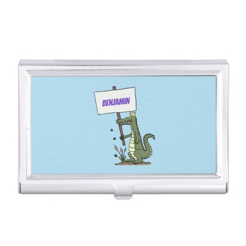 Funny crocodile aligator with sign cartoon business card case