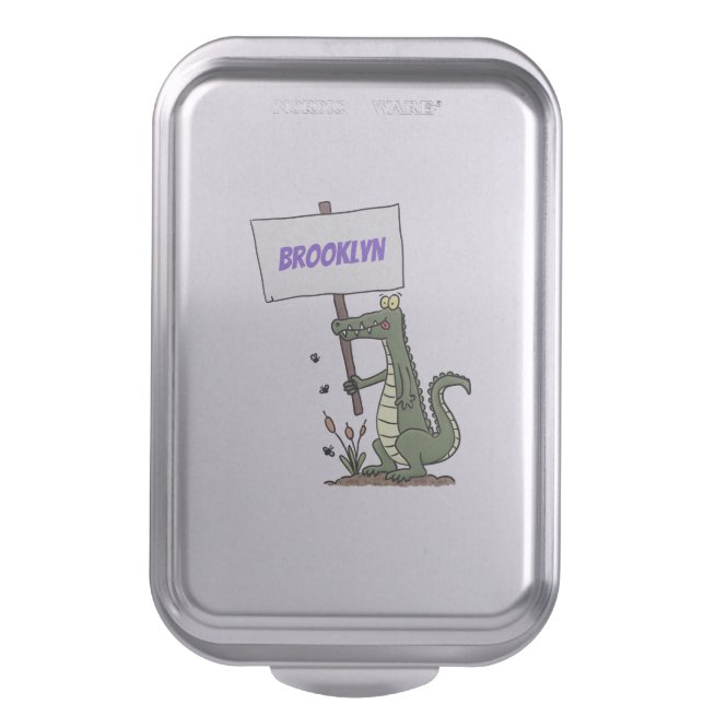 Funny crocodile aligator with sign cartoon cake pan (Front Vertical)
