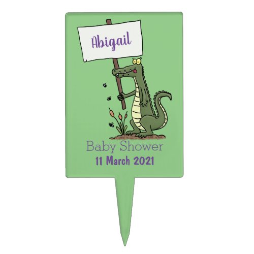 Funny crocodile aligator with sign cartoon cake topper