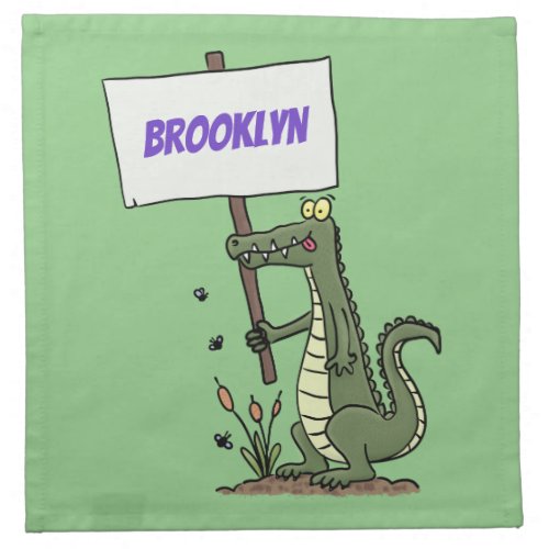 Funny crocodile aligator with sign cartoon cloth napkin