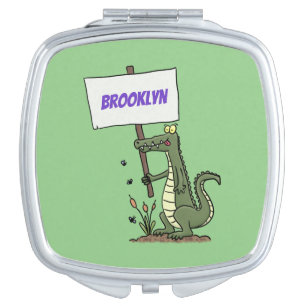 Funny crocodile aligator with sign cartoon compact mirror
