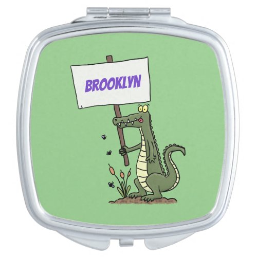 Funny crocodile aligator with sign cartoon compact mirror