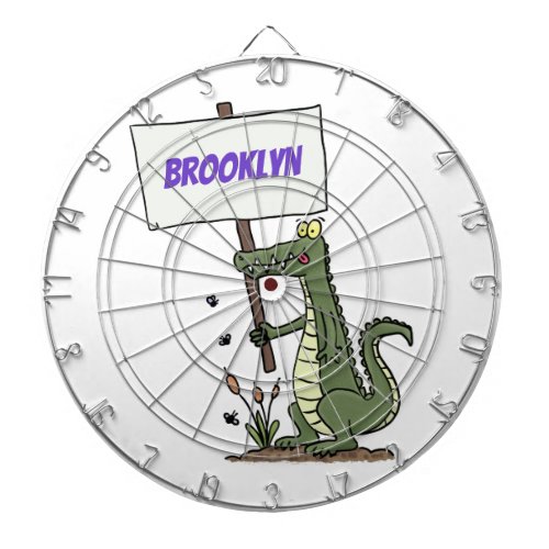 Funny crocodile aligator with sign cartoon dart board