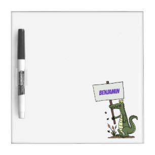 Funny crocodile aligator with sign cartoon dry erase board