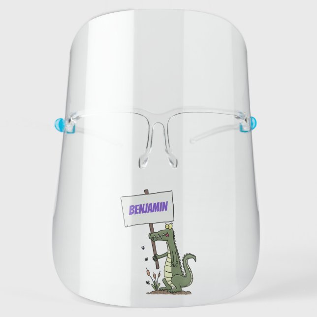 Funny crocodile aligator with sign cartoon face shield (Front)