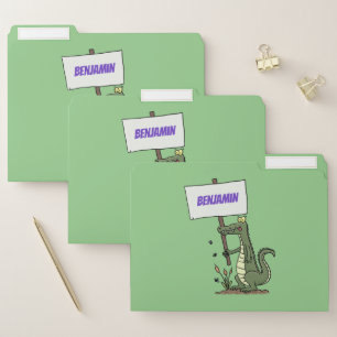Funny crocodile aligator with sign cartoon file folder