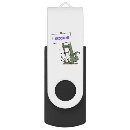 Funny crocodile aligator with sign cartoon flash drive