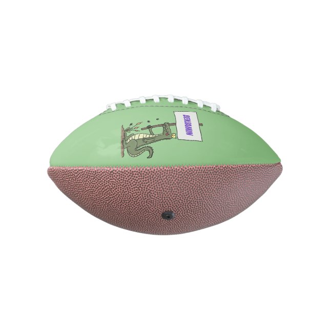 Funny crocodile aligator with sign cartoon football (Rotated 270)