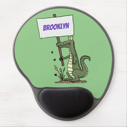 Funny crocodile aligator with sign cartoon gel mouse pad