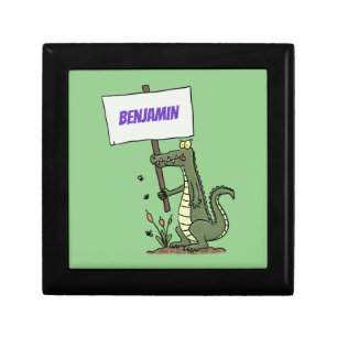Funny crocodile aligator with sign cartoon gift box