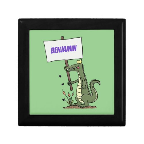 Funny crocodile aligator with sign cartoon gift box