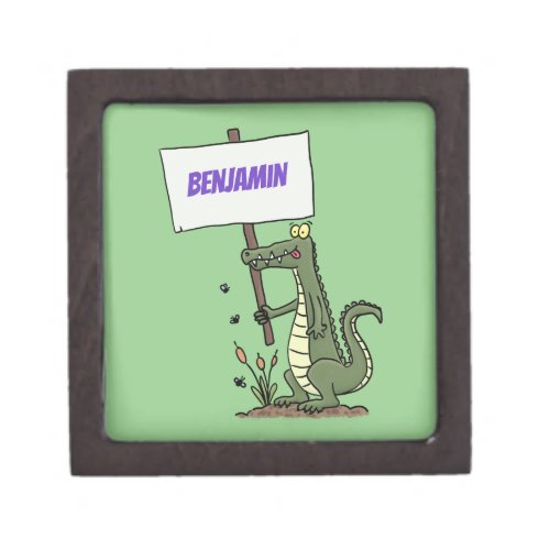 Funny crocodile aligator with sign cartoon gift box