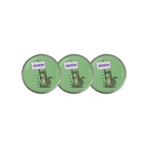 Funny crocodile aligator with sign cartoon golf ball marker