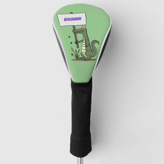 Funny crocodile aligator with sign cartoon golf head cover (Front)
