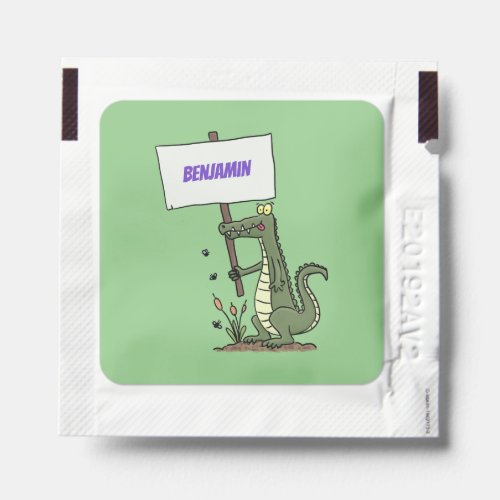 Funny crocodile aligator with sign cartoon hand sanitizer packet