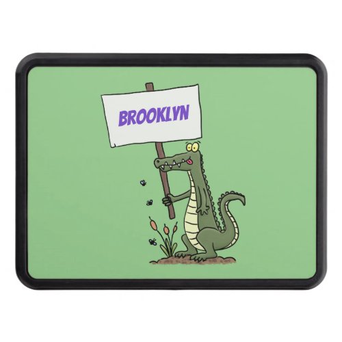 Funny crocodile aligator with sign cartoon hitch cover