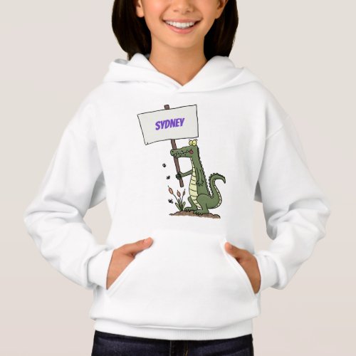 Funny crocodile aligator with sign cartoon hoodie