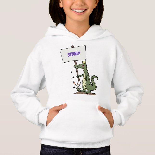 Funny crocodile aligator with sign cartoon hoodie (Front)