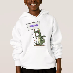 Funny crocodile aligator with sign cartoon hoodie