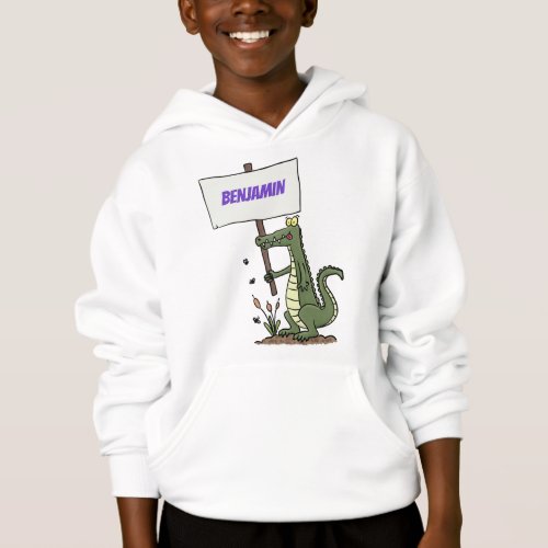 Funny crocodile aligator with sign cartoon hoodie