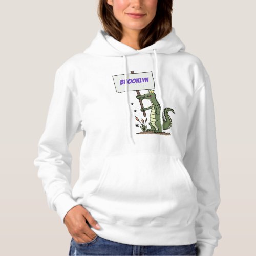 Funny crocodile aligator with sign cartoon hoodie