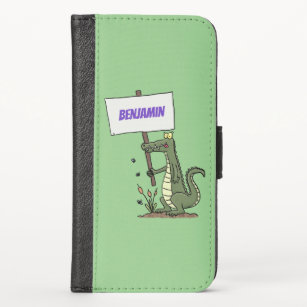 Funny crocodile aligator with sign cartoon iPhone x wallet case
