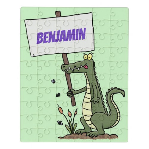 Funny crocodile aligator with sign cartoon jigsaw puzzle