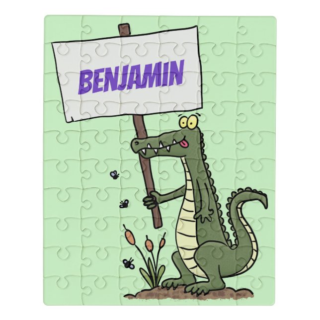 Funny crocodile aligator with sign cartoon jigsaw puzzle (Puzzle Vertical)