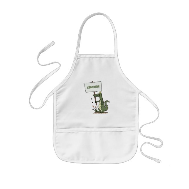 Funny crocodile aligator with sign cartoon kids' apron (Front)