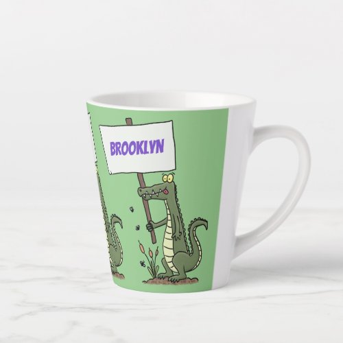 Funny crocodile aligator with sign cartoon latte mug