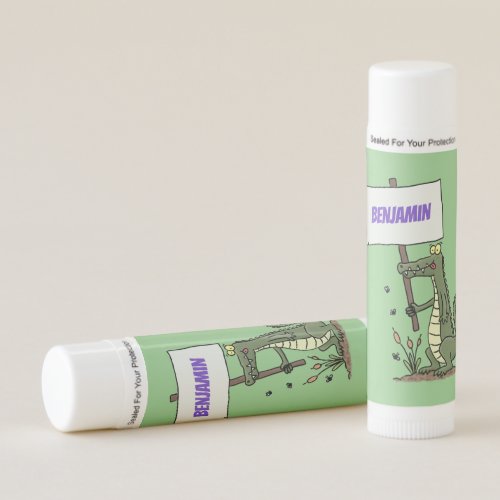 Funny crocodile aligator with sign cartoon lip balm