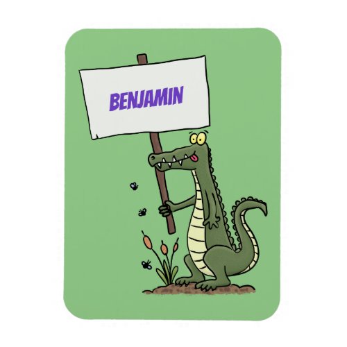 Funny crocodile aligator with sign cartoon magnet