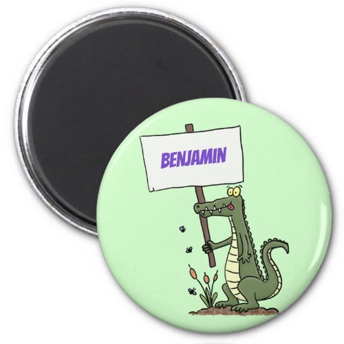 Funny crocodile aligator with sign cartoon magnet