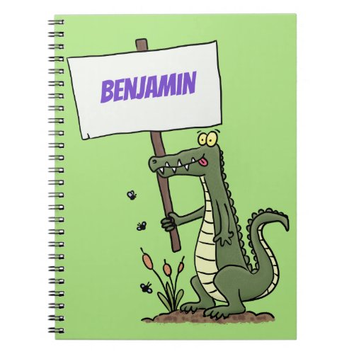 Funny crocodile aligator with sign cartoon notebook