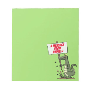 Funny crocodile aligator with sign cartoon notepad