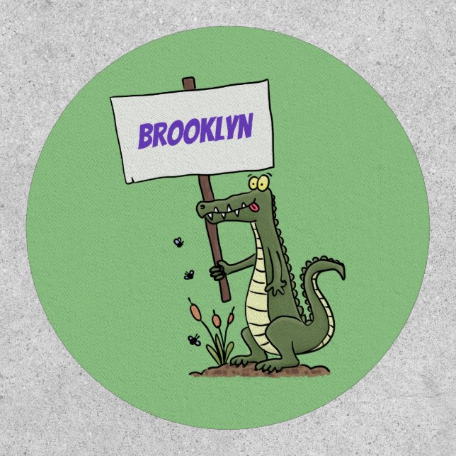 Funny crocodile aligator with sign cartoon patch (Front)
