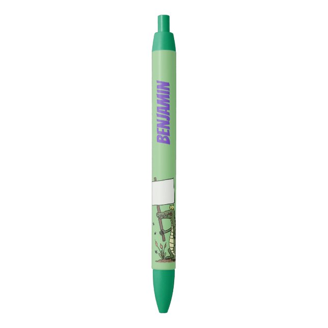 Funny crocodile aligator with sign cartoon pen (Front Vertical)