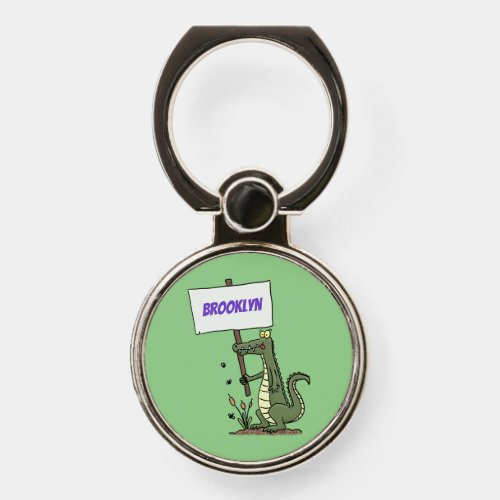 Funny crocodile aligator with sign cartoon phone ring stand