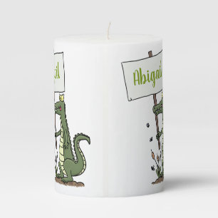Funny crocodile aligator with sign cartoon pillar candle