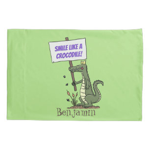 Funny crocodile aligator with sign cartoon pillow case
