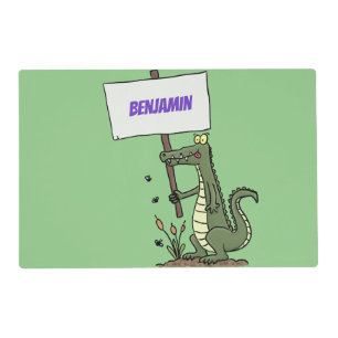 Funny crocodile aligator with sign cartoon placemat
