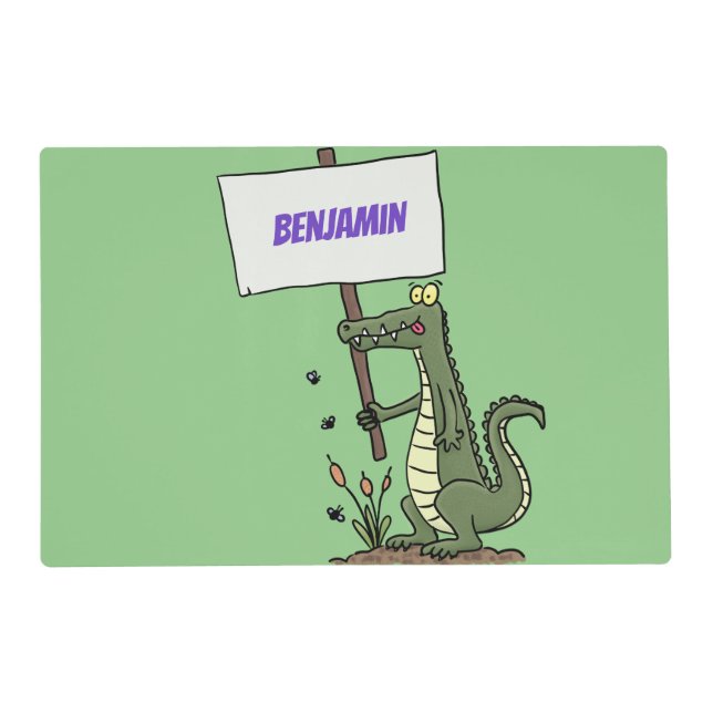 Funny crocodile aligator with sign cartoon placemat (Front)