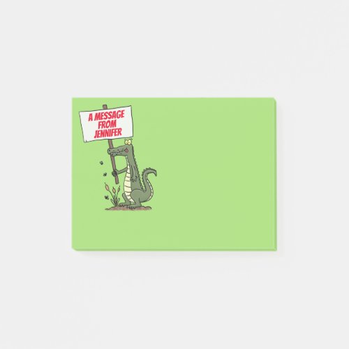 Funny crocodile aligator with sign cartoon post_it notes
